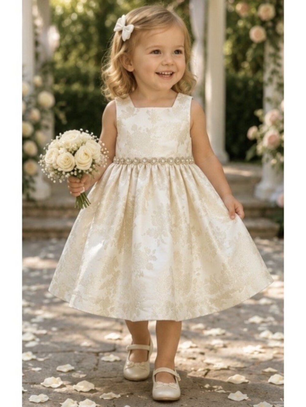 Laura Ashley London Girls 2T Dress Wedding Flower Girl Party Floral Jacquard